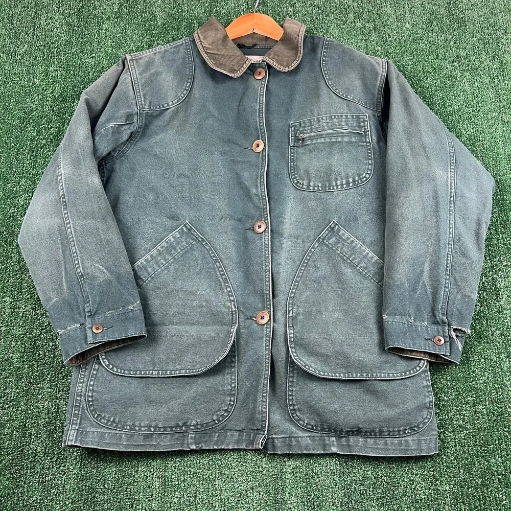 VTG L.L. Bean Jacket Women's Large Green Primaloft Lined Canvas Barn Field Coat - Picture 1 of 10